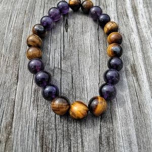 Tiger eye and amethyst beaded bracelet